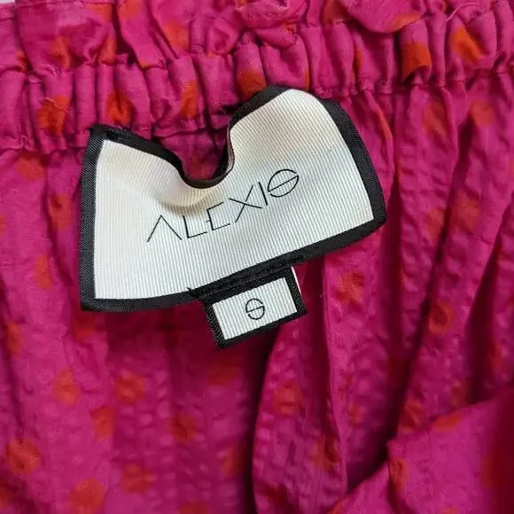 Alexis Thalssa Off The Shoulder Shirred Fuschia Dot Maxi Dress Small Preowned